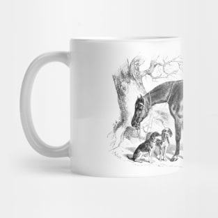 Horse & Hounds Black and White Illustration Mug